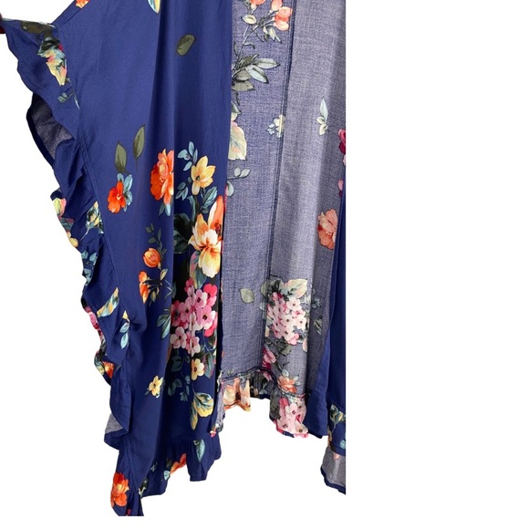 WHITE BIRCH Womens Navy Floral Ruffle Boho Peasant Hippie Kimono Cover Up Sz S/M - Picture 8 of 14